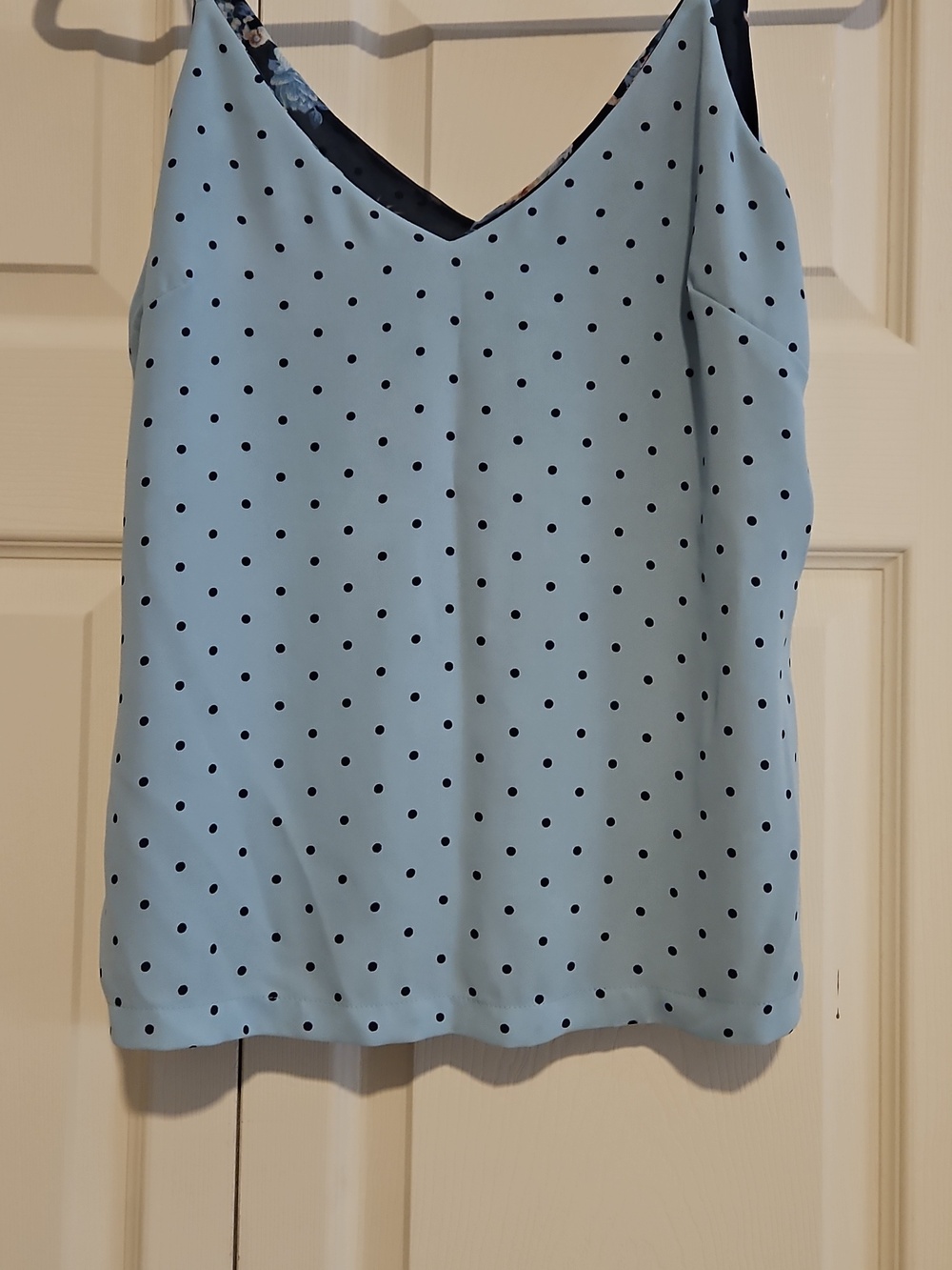 Light Blue Reversible Polka Dot V-Neck Cami with Spaghetti Straps